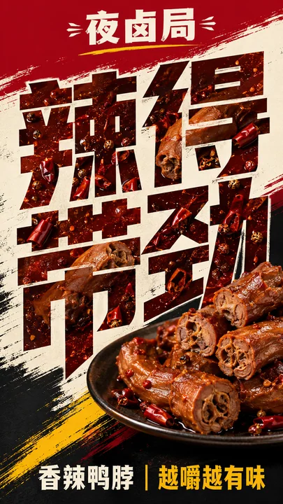 创意文字嵌入式辣得带劲香辣鸭脖海报