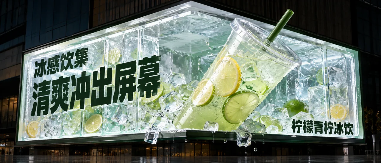裸眼3D冰饮巨幕海报清爽冲出屏幕