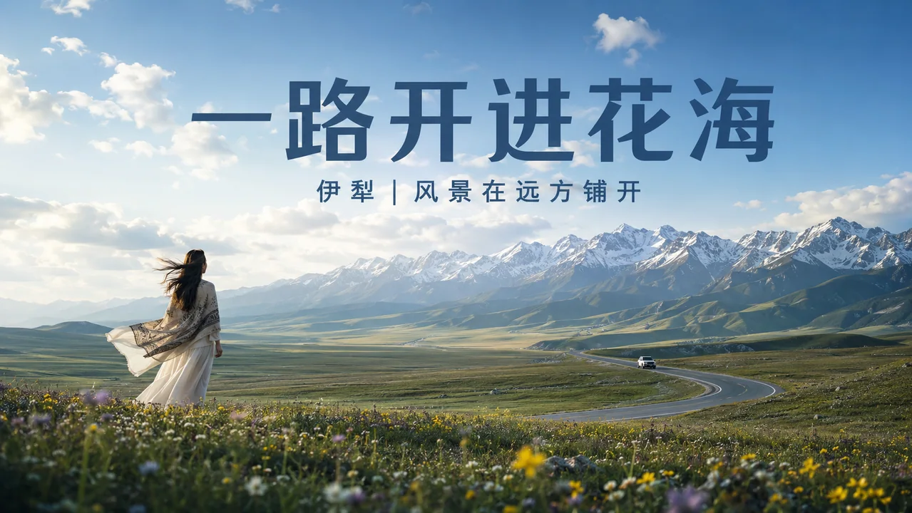 新疆伊犁草原自驾横屏旅行海报