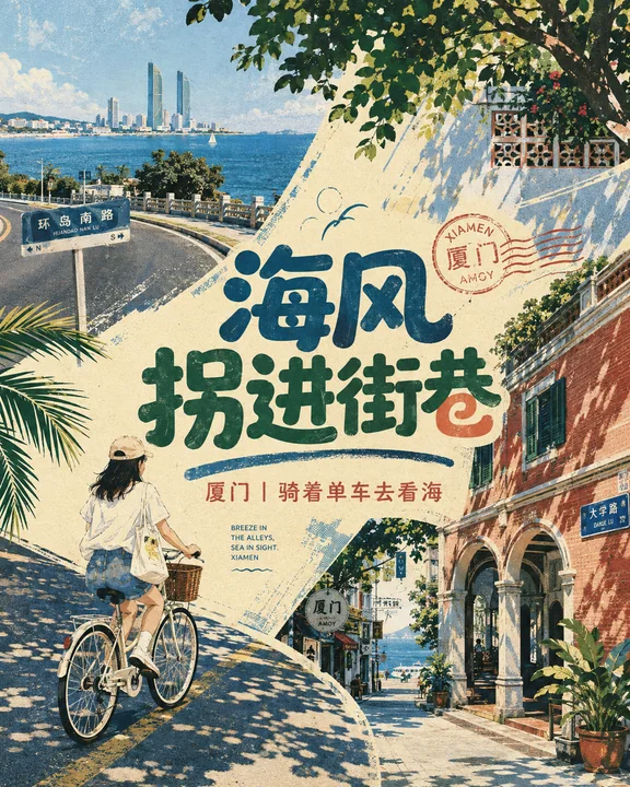 海风与老街的厦门漫游旅行海报