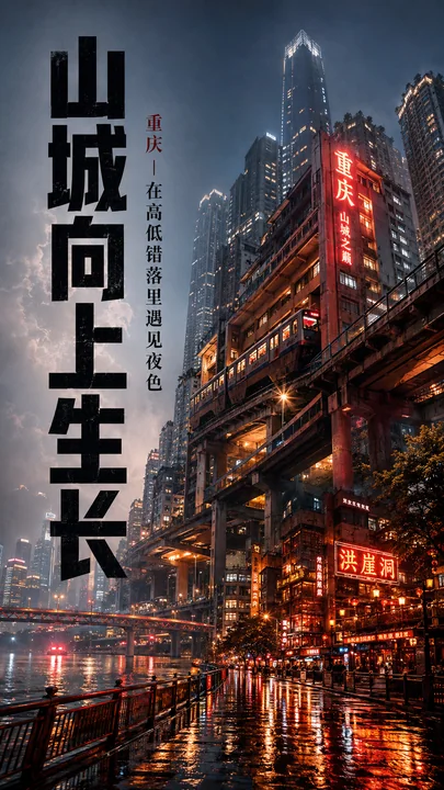 山城重庆赛博夜景海报纵向构图