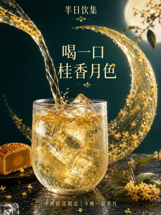 喝一口桂香月色：中秋限定饮品海报