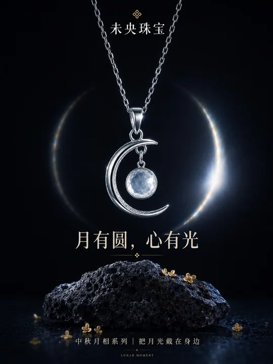 极简奢华中秋月相珠宝品牌海报