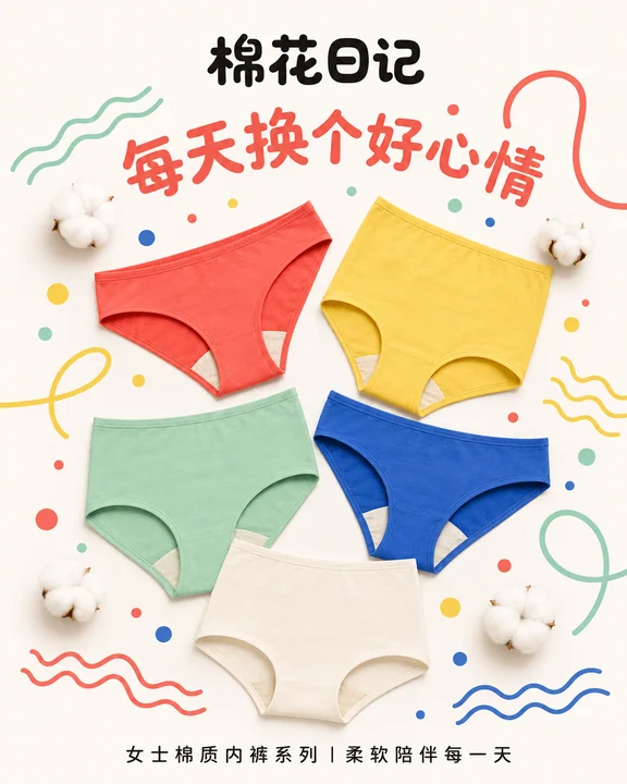 孟菲斯潮流风棉花日记女性内裤海报