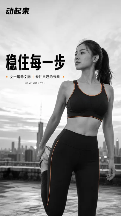 清晨屋顶黑白运动海报:专注力量与平衡