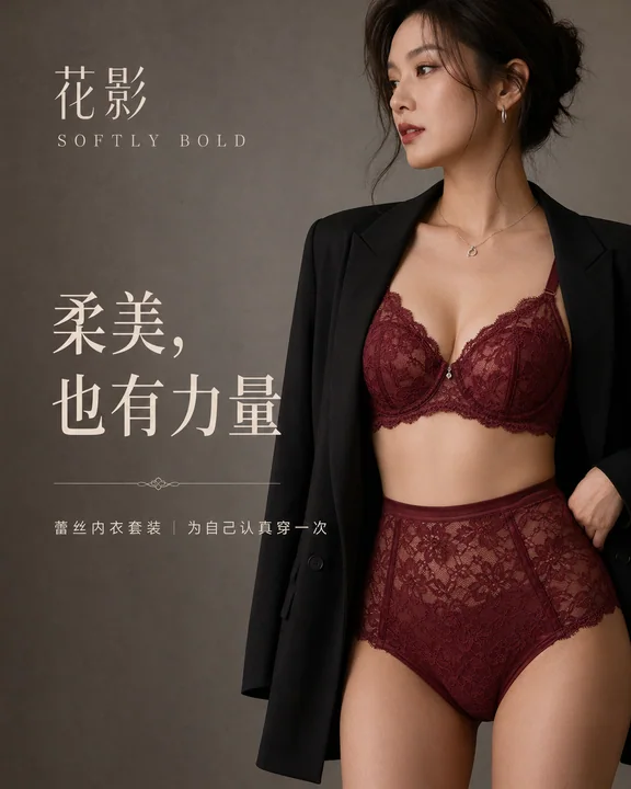 花影高端蕾丝内衣商业海报柔美力量感