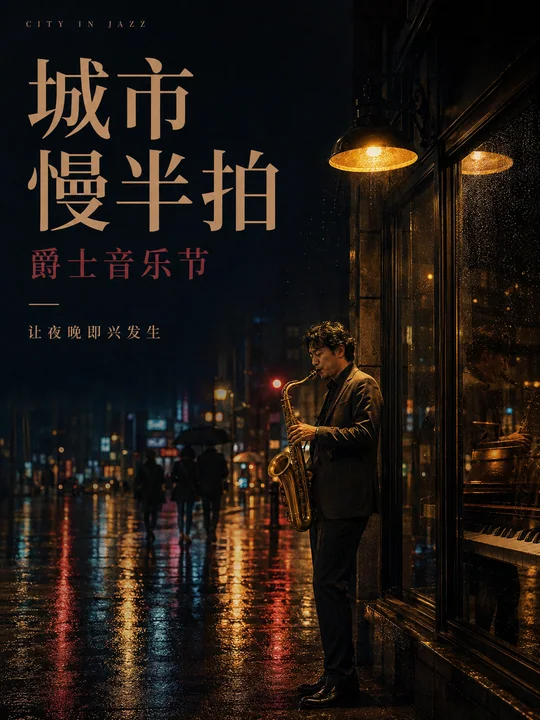 城市慢半拍:雨后深蓝街角的爵士乐章