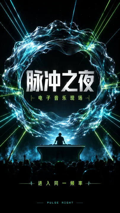 脉冲之夜：未来主义液态声波电音海报