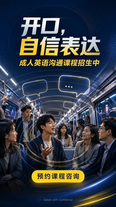 都市白领英语课程招生社交媒体海报
