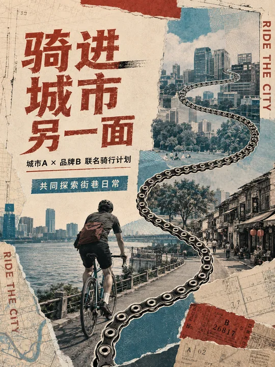 骑行链条穿梭古今的城市漫游海报设计