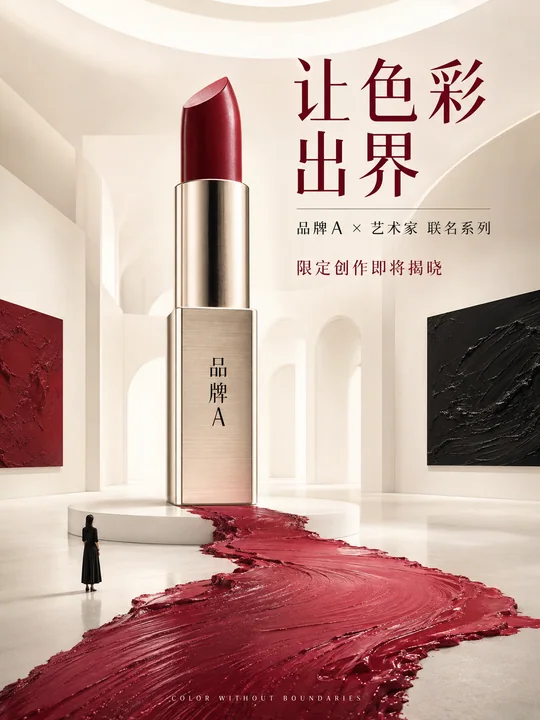 极简奢华国风美妆艺术联名海报