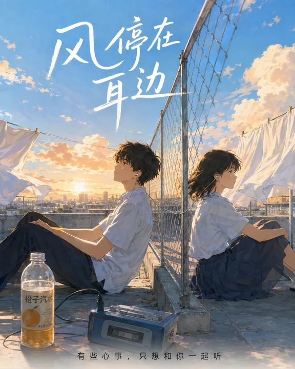 治愈系校园天台夕阳下的青春心事