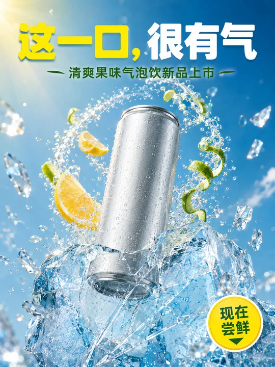 破冰而出的劲爽柑橘气泡饮新品上市海报