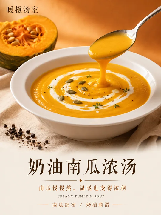 暖冬愈心奶油南瓜浓汤商业海报