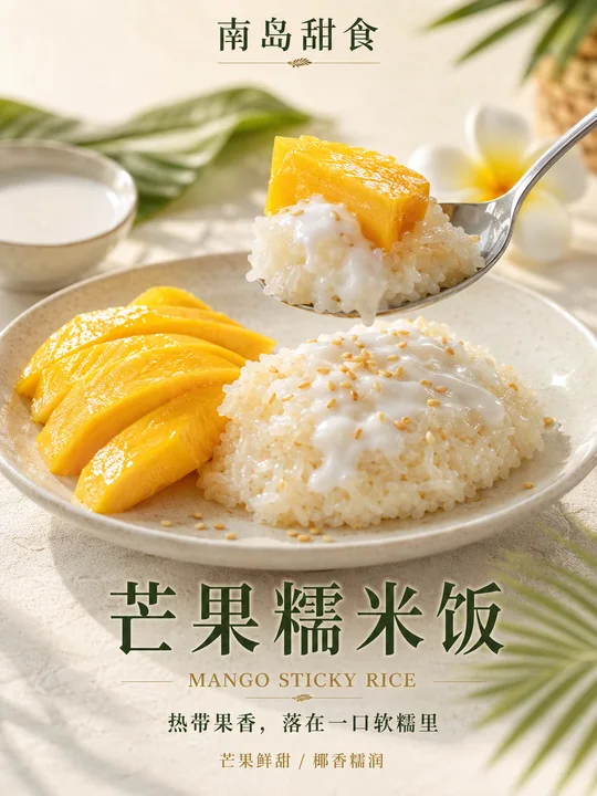 盛夏南岛芒果糯米饭高级甜品海报