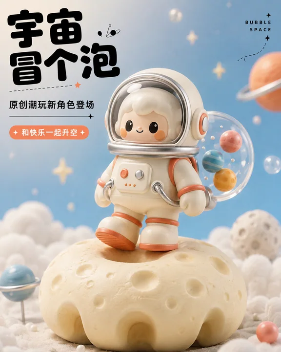 泡泡宇航员原创搪胶潮玩新品海报设计