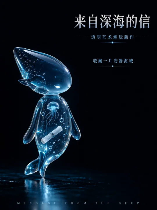 深海信使：透明树脂艺术潮玩收藏海报