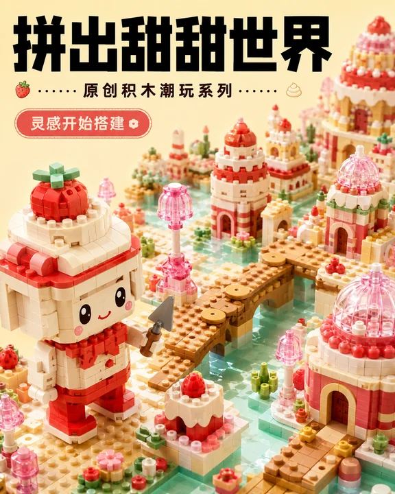 奶油城堡师拼出甜点积木微缩城市
