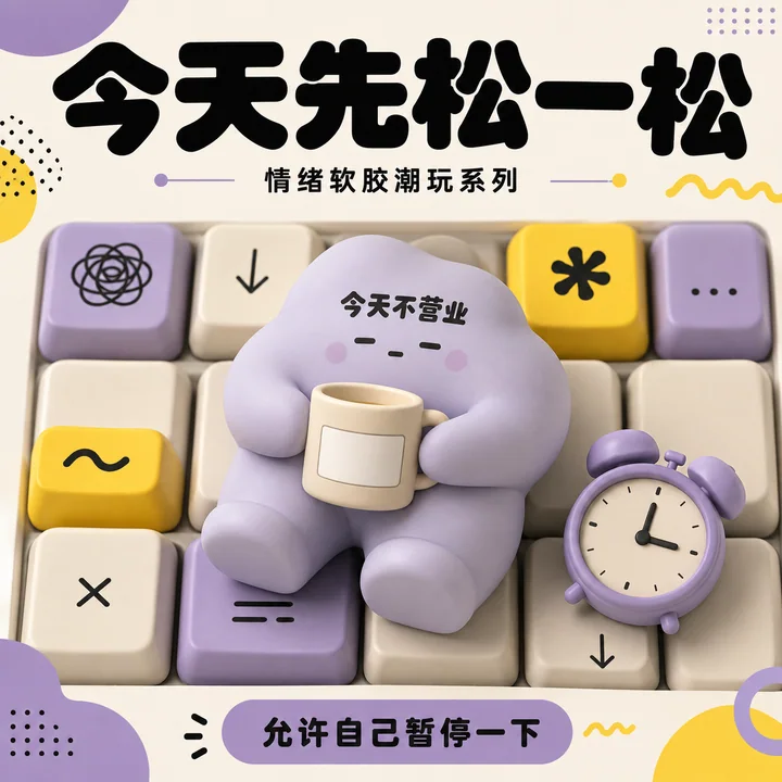 慵懒情绪软胶潮玩今天先松一松海报