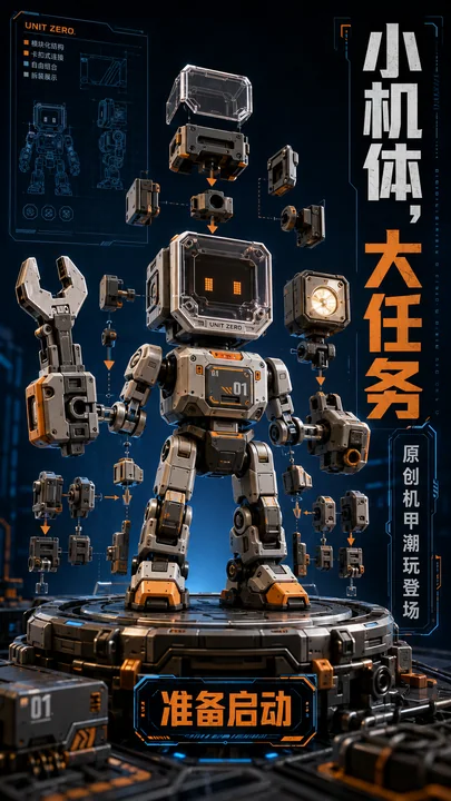 零号维修员原创模块化机甲潮玩海报