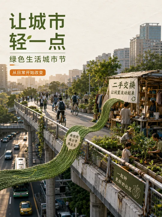 废弃高架变身空中花园绿色节海报
