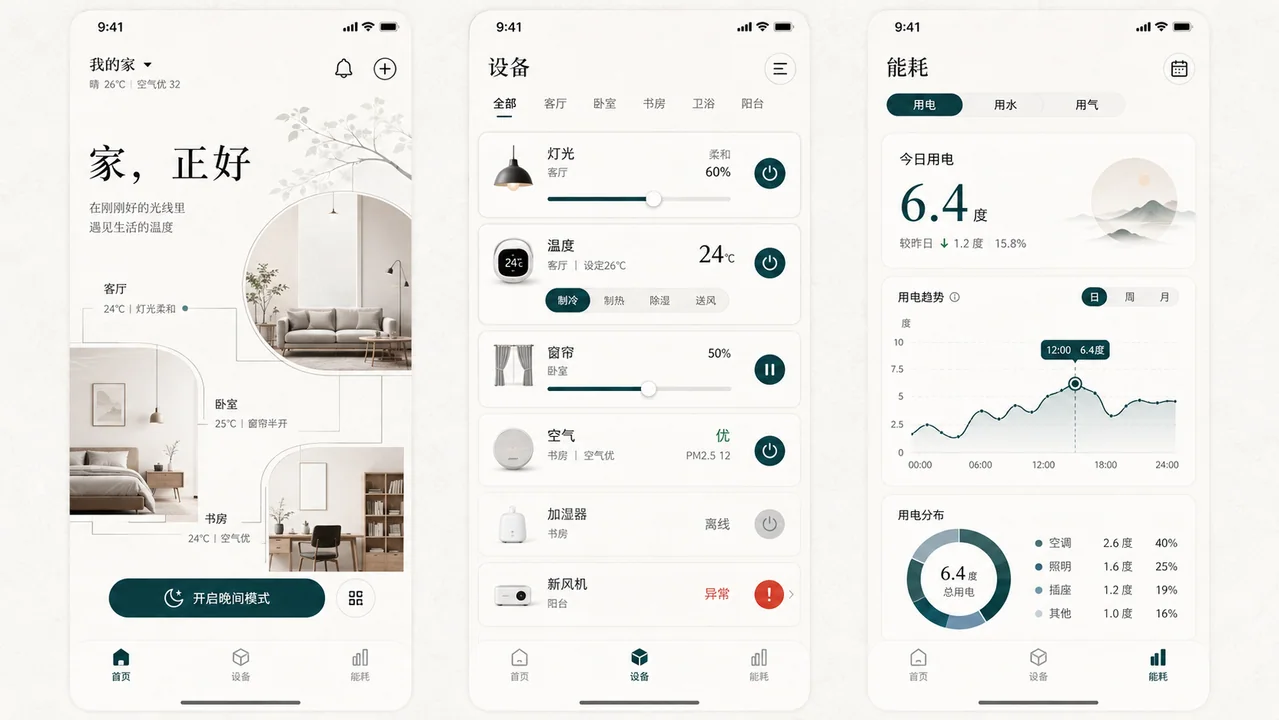 东方极简美学智能家居应用界面设计