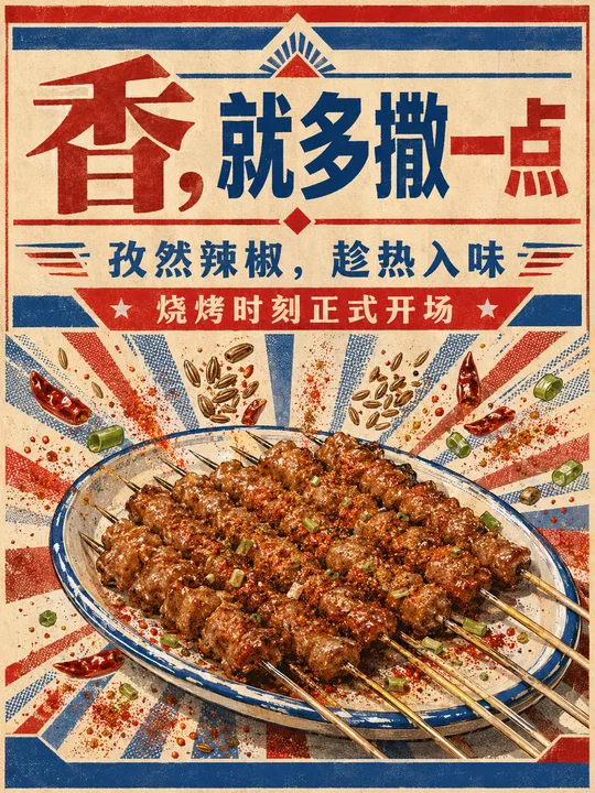 八十年代复古国货烧烤调料宣传海报