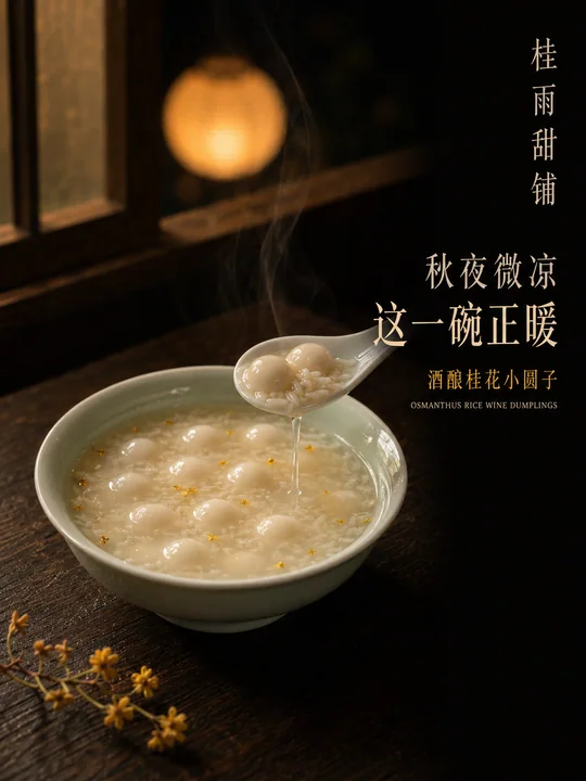 秋夜茶楼桂花酒酿圆子商业海报