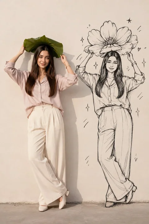 混合媒介时尚写真与写生涂鸦插图