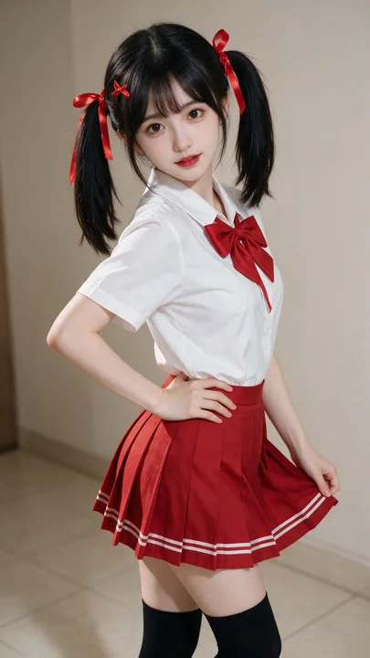 红丝带双马尾水手服少女写实人像