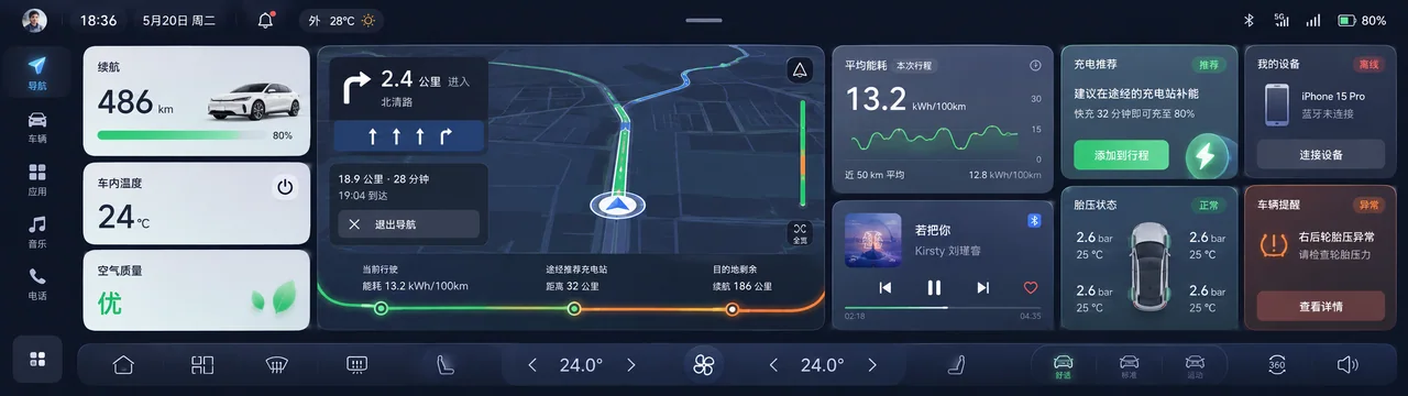 极简未来感新能源汽车智能座舱超宽屏 UI 设计