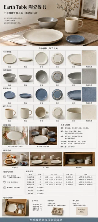 大地餐桌手工陶瓷餐具电商详情页设计