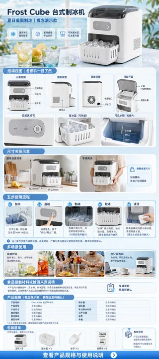 极简珍珠白冰块机电商详情页长图设计