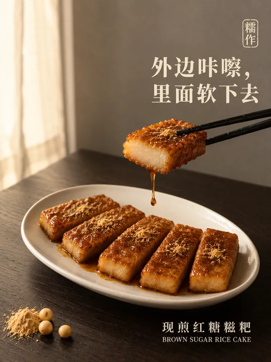 糯作现煎红糖糍粑外脆内糯意境海报