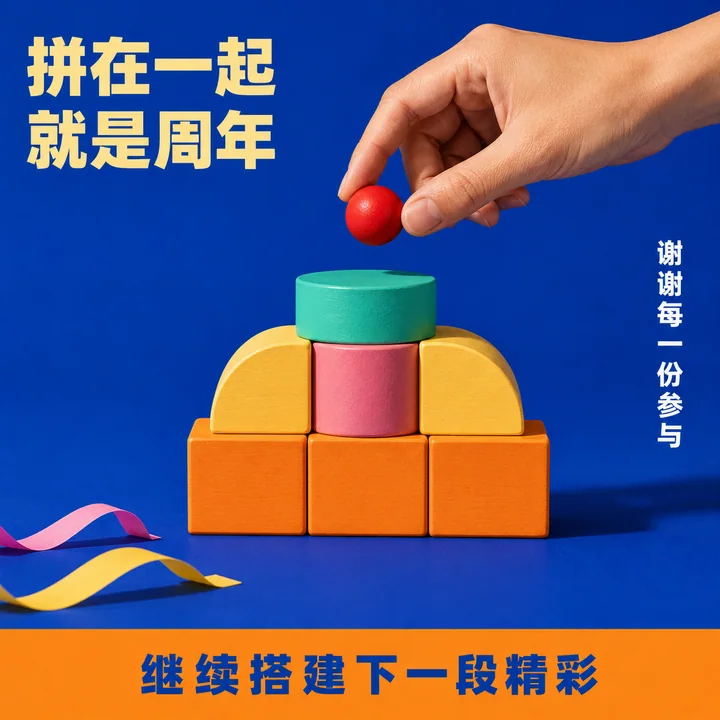 孟菲斯积木风周年庆品牌创意海报