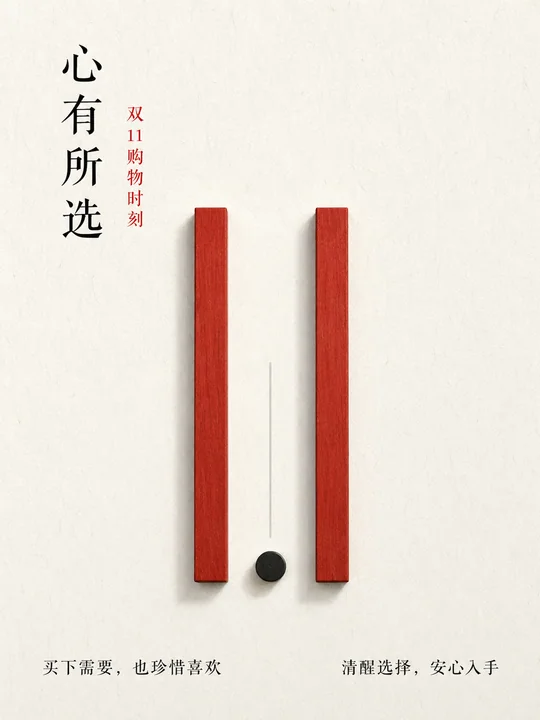 东方极简双十一朱红留白海报