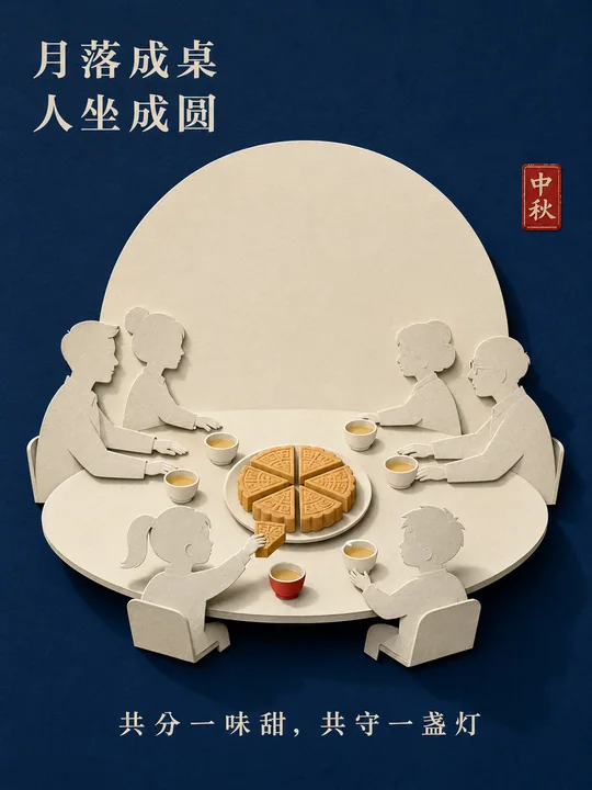 纸雕月落成席:中秋团圆意象海报