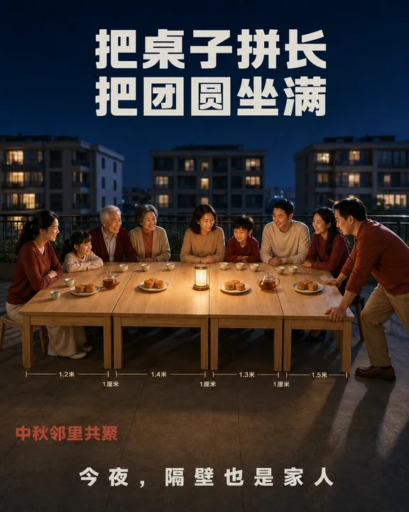 仲秋天台四家邻里拼桌共享团圆海报