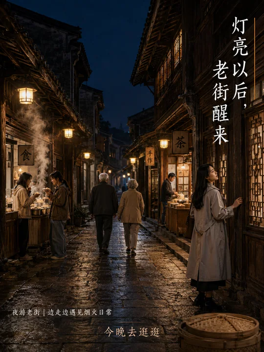 灯火阑珊处的老街烟火气纪实海报