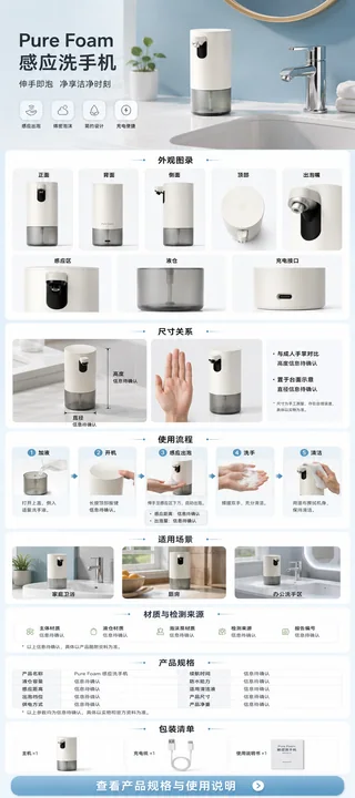 极简感应洗手机移动端电商详情页