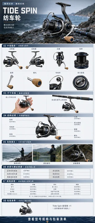 潮汐之旋：专业路亚纺车轮详情页设计