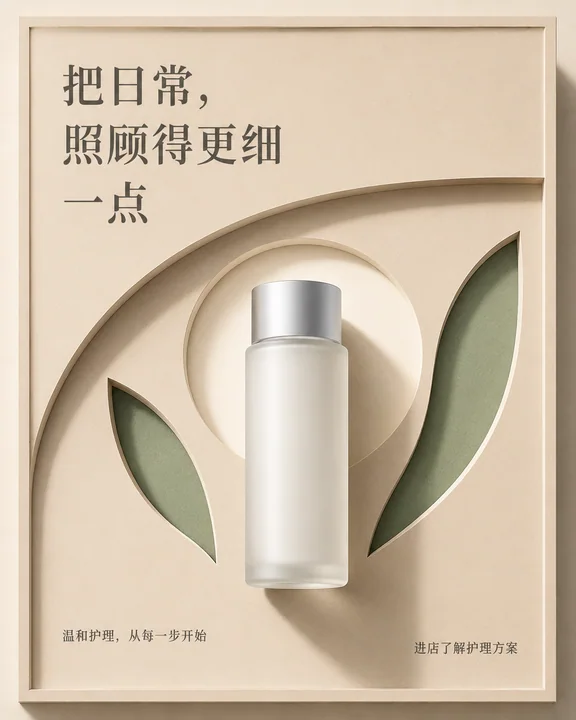极简纸雕风格护肤品门店灯箱海报设计