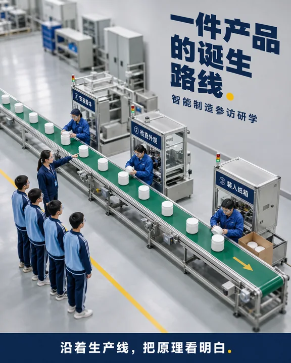 工业研学海报:一件产品的诞生全路径