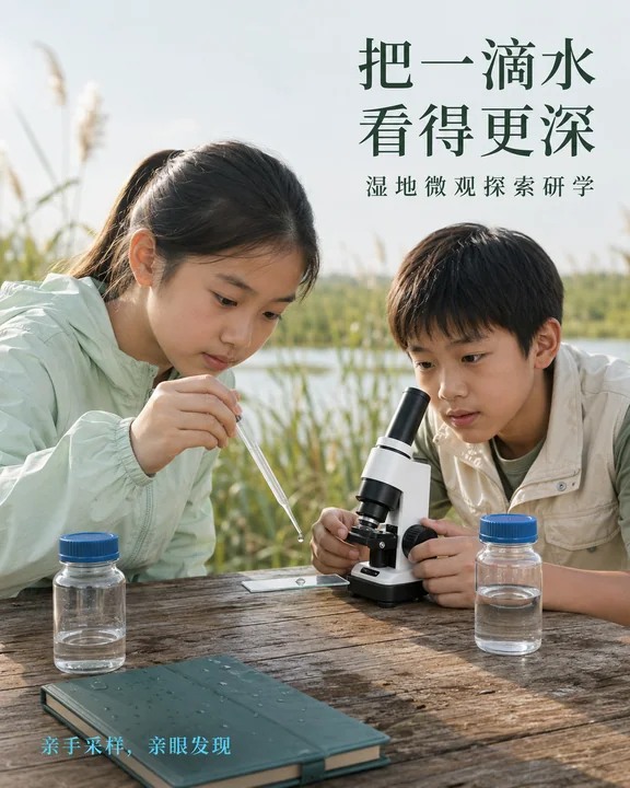 春日湿地微观探索自然科学研学海报