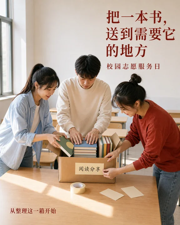 晨光里的校园志愿:那一箱装满希望的书