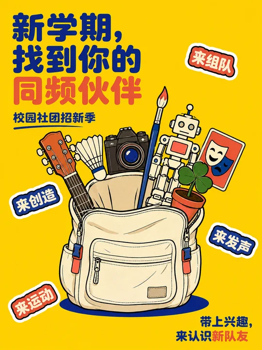 趣味波普贴纸风校园社团招新海报