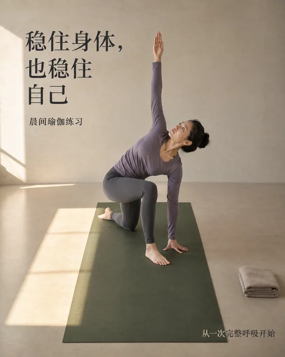 晨光影里的呼吸:极简主义身心瑜伽海报