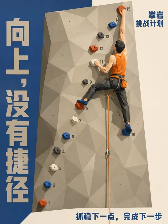 低多边形攀岩者登顶决胜时刻海报