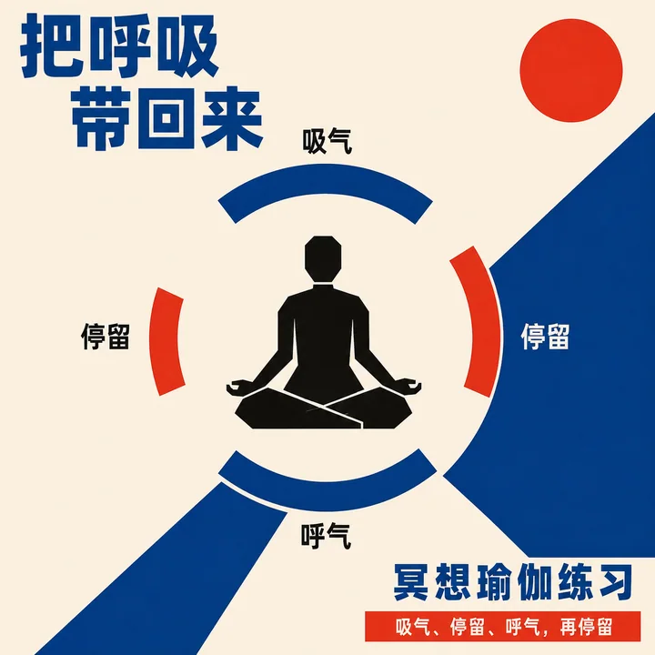 极简构成主义冥想呼吸指南海报