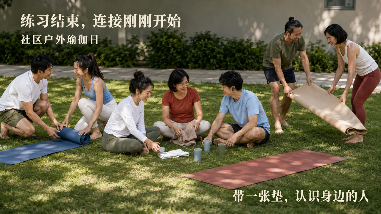 练习结束后的社区瑜伽纪实海报
